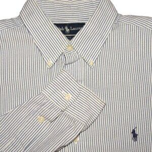 Ralph Lauren Blaire Button Down Shirt Seersucker Long Sleeve Large Stripe Blue